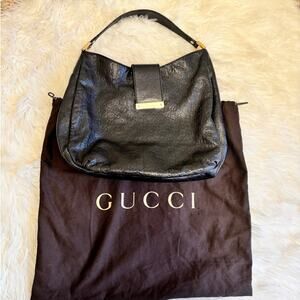 Authentic Gucci GG Embossed Black Leather Hobo Bag